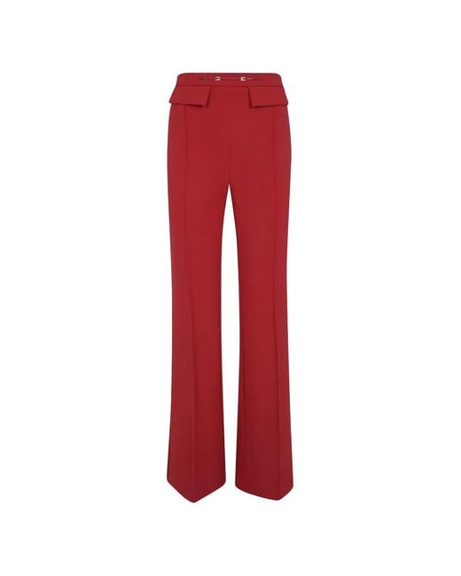 Elisabetta Franchi Red Buckle-Detail Flap-Pocket Trousers