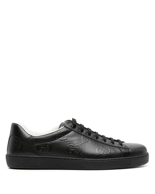 Gucci Black New Ace Perforated Leather Mid-top Trainers for men