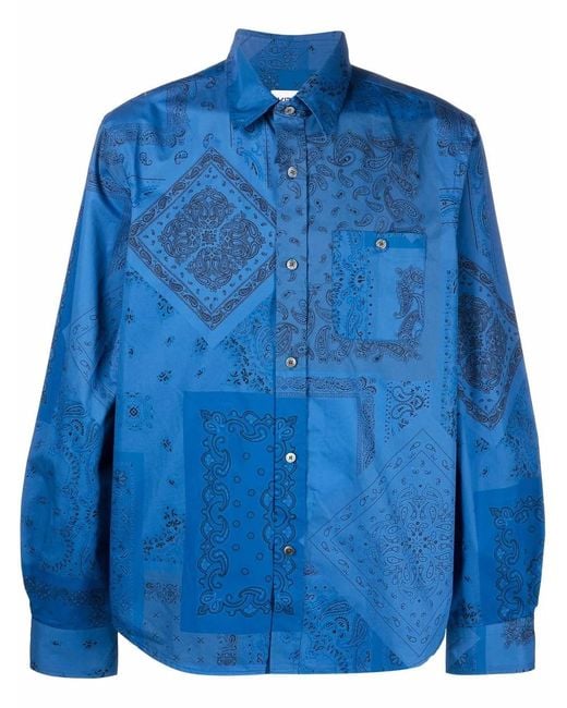 KENZO Blue Bandana-Print Cotton Shirt for men