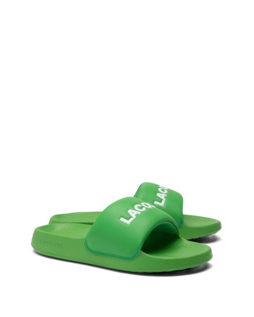 Lacoste Green Logo-Embossed Slides