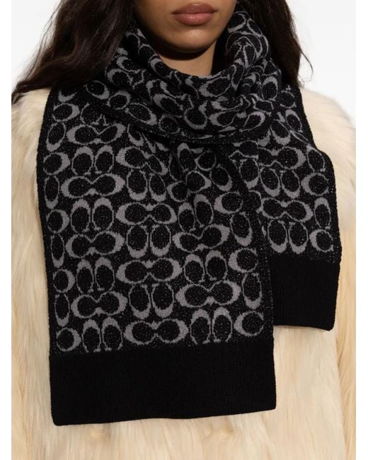 COACH Black Logo-Pattern Scarf