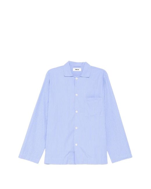Tekla Blue Poplin Long-Sleeved Shirt for men