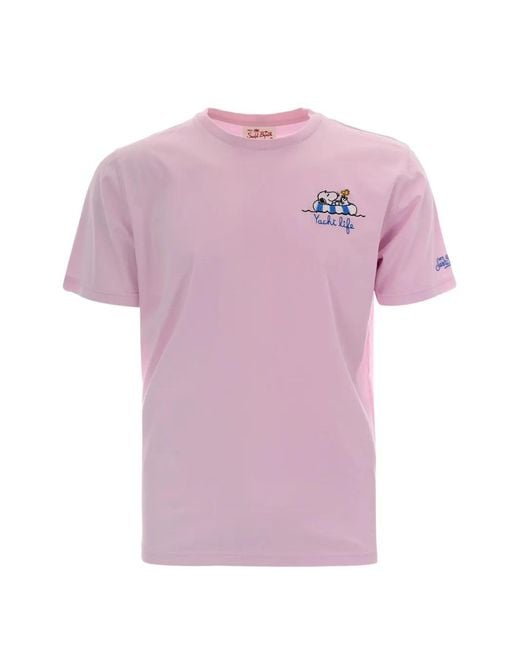 Mc2 Saint Barth Pink Portofino Slogan-Embroidered T-Shirt for men