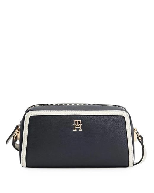Tommy Hilfiger Blue Logo-Plaque Contrast-Trim Shoulder Bag