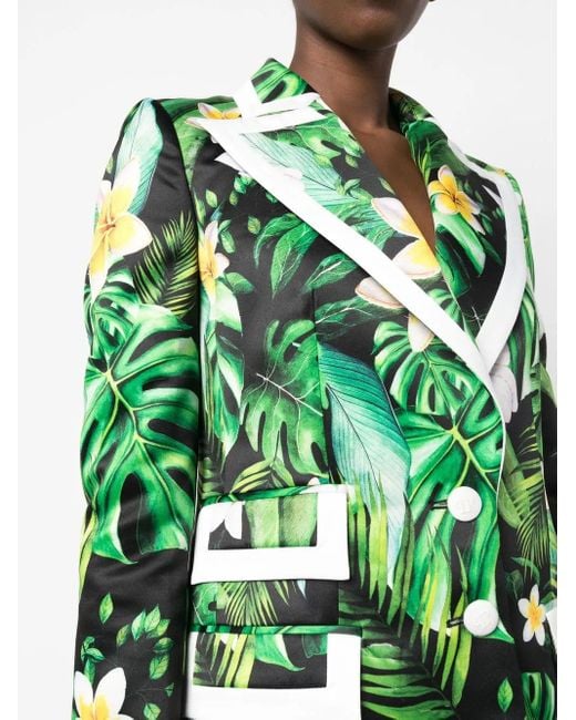 Philipp Plein Green Floral-Print Single-Breasted Blazer