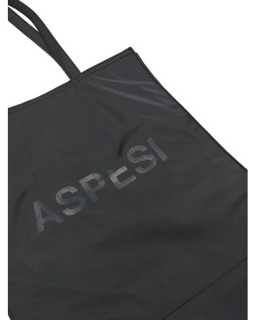 Aspesi Black Logo-Print Tote Bag