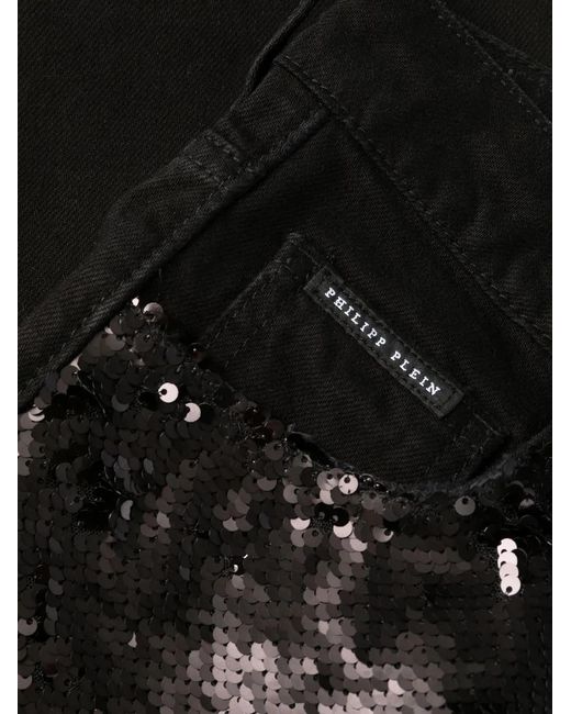 Philipp Plein Black Sequin-Embellished High-Waisted Jeans