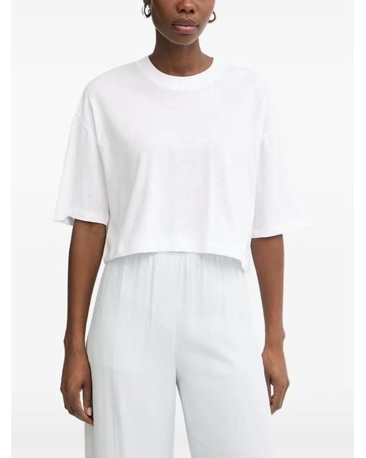 Guess White Rhinestone-Embellished Cropped T-Shirt