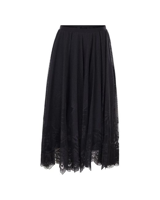 Fabiana Filippi Blue Foliage Embroidery Flared Skirt