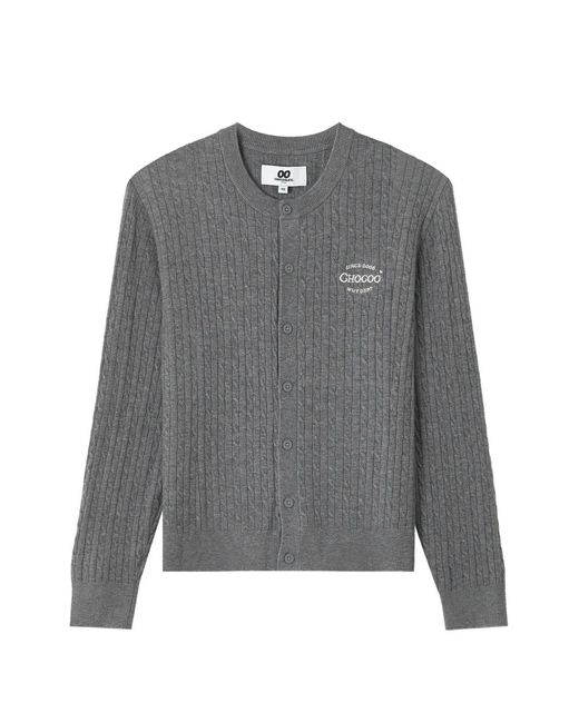 Chocoolate Gray Cable-Knit Logo-Embroidered Cardigan