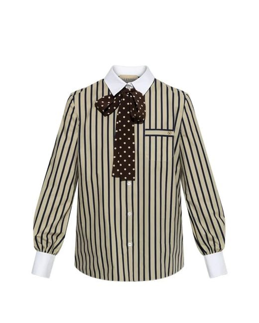 Valentino Garavani White Striped Bow-Detail Shirt