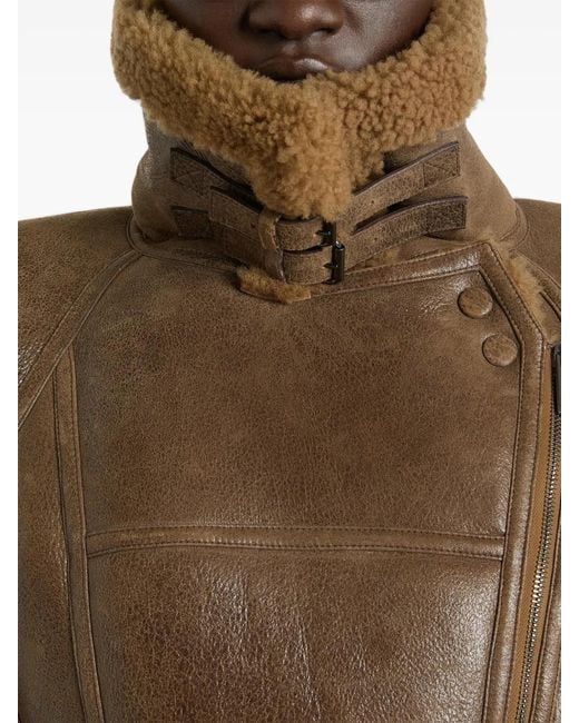 Balmain Brown Shearling Peplum Jacket
