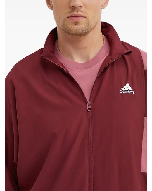 Adidas Red Colour-Block Zip-Up Jacket for men