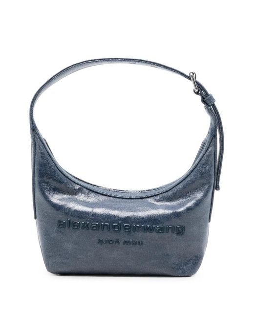 Alexander Wang Blue Crinkled-Effect Logo-Debossed Shoulder Bag
