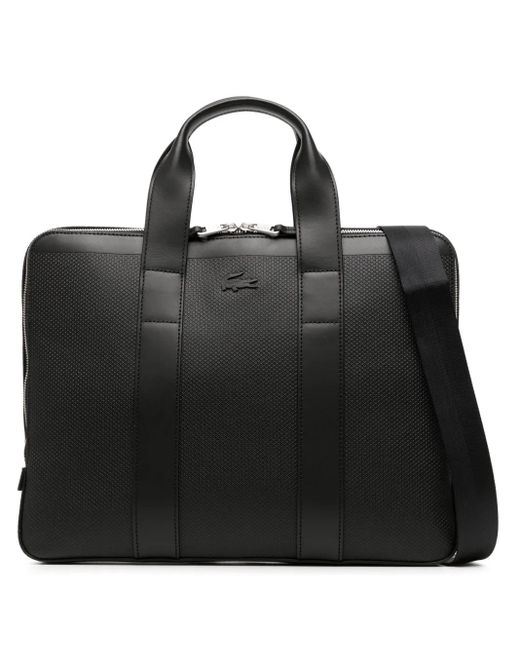 Lacoste Black Chantaco Logo-Embossed Leather Laptop Bag for men