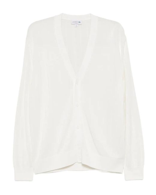 Lacoste White Ribbed-Knit Cardigan for men