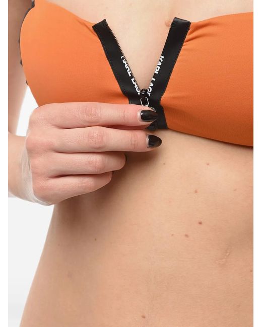 Karl Lagerfeld Orange Logo-Print Zip-Front Bikini Top