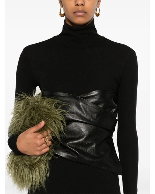 Nanushka Black Draped-Panel Roll-Neck Maxi Dress
