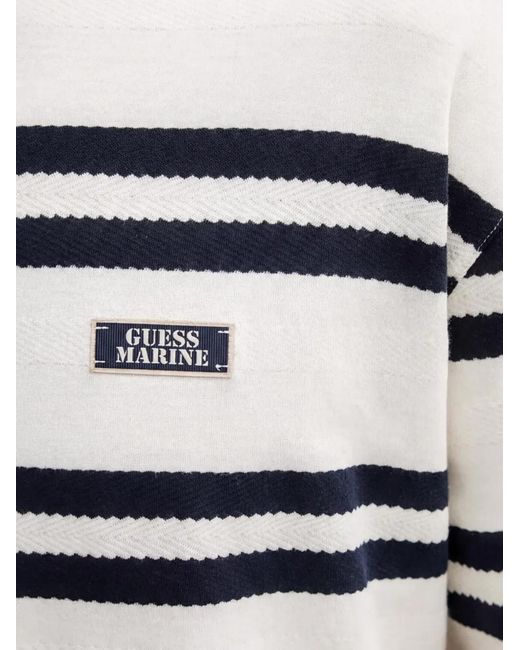 Guess White T-Shirt Rayé À Patch Logo for men
