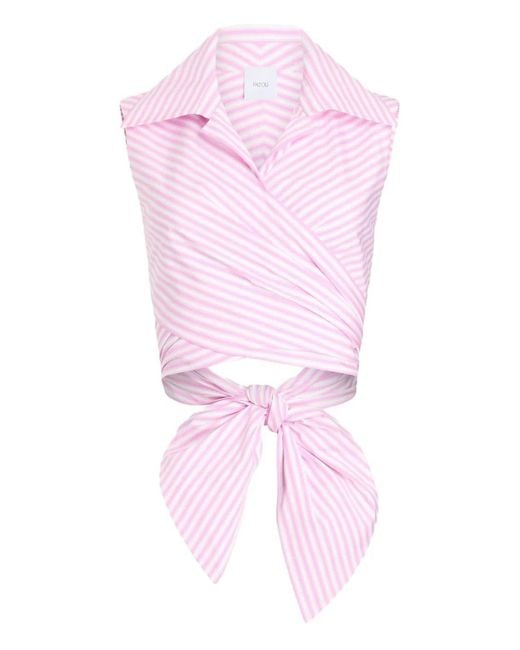 Patou Pink Striped Draped Sleeveless Top
