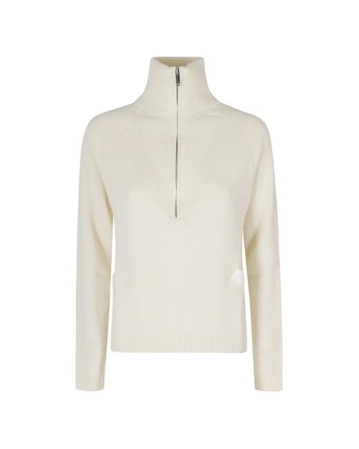 Semicouture White Layered Panel Half-Zip Sweater