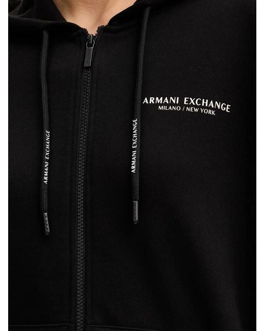 ARMANI EXCHANGE Black Logo-Print Zip-Up Hoodie