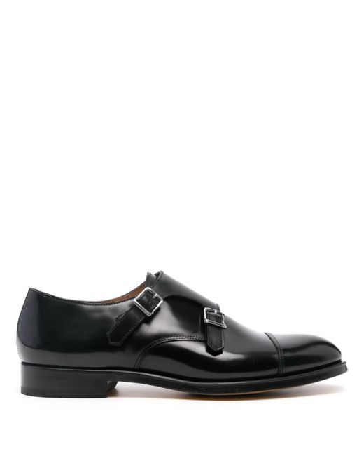 Doucal's Black Leather Monk Shoes for men