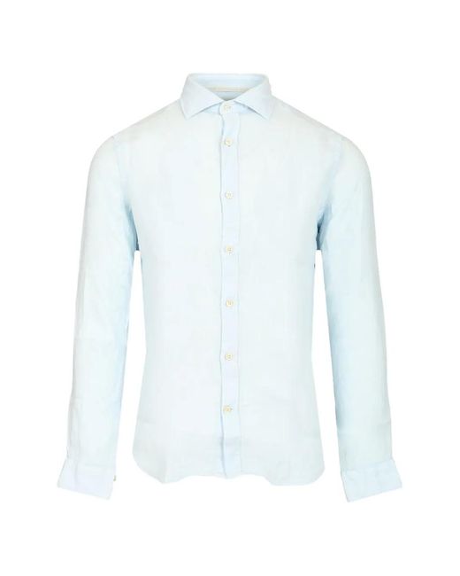 Al Duca D'aosta Blue Spread-Collar Linen Shirt for men