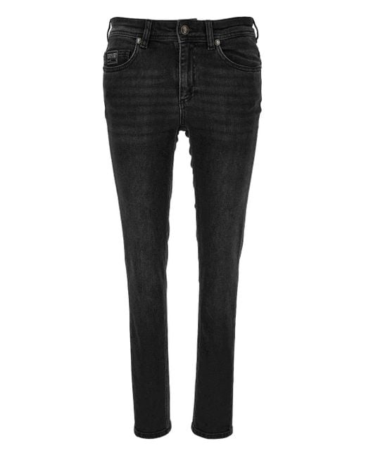 Versace Jeans Couture Black Embroidered-Logo Skinny Jeans