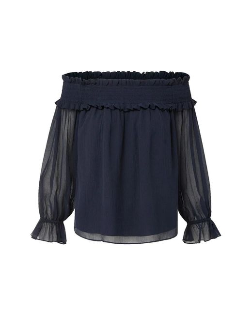 Veronica Beard Blue Callum Off-Shoulder Ruffled Blouse