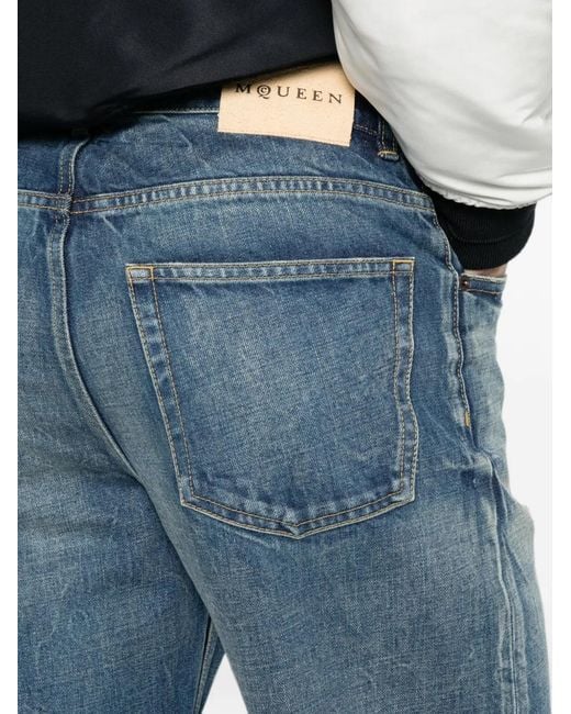 McQueen Blue Cotton Washed Jeans for men