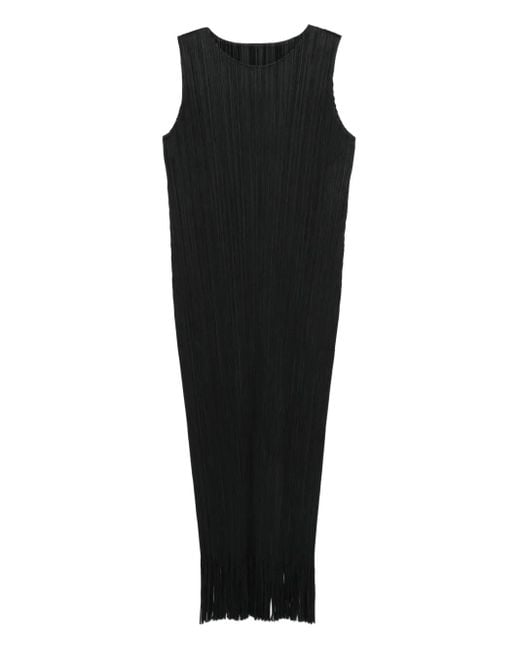 Pleats Please Issey Miyake Black Wave Pleated-Fringe Midi Dress