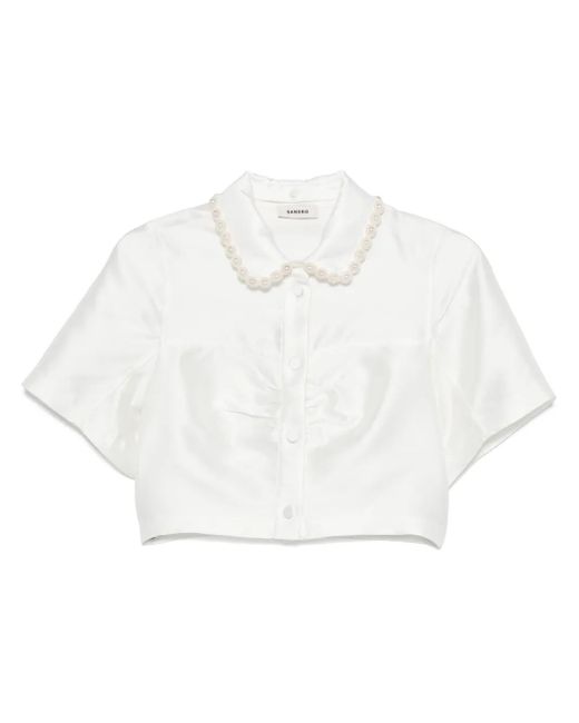 Sandro White Beaded Satin-Effect Shirt