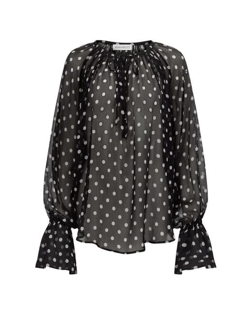 Nina Ricci Black Polka-Dot Silk Blouse