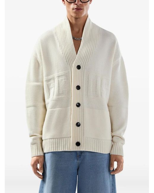 Gcds Natural Buttoned V-Neck Cardigan for men
