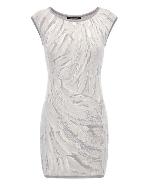 Robe Mi-Longue À Imprimé Plumes Roberto Cavalli en coloris White