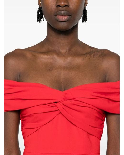 Self-Portrait Red Off-Shoulder Crepe Midi Dress