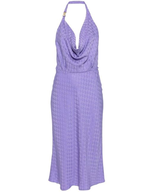 Elisabetta Franchi Purple Monogram-jacquard Halterneck Dress