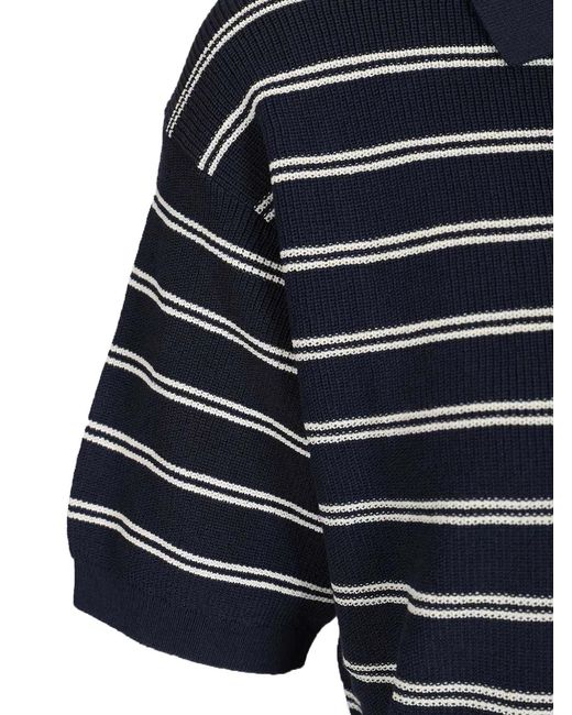 DUNST Blue Striped Short-Sleeve Knit Polo