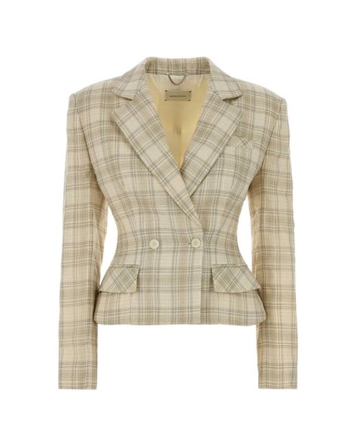 Magda Butrym White Check-Pattern Double-Breasted Blazer