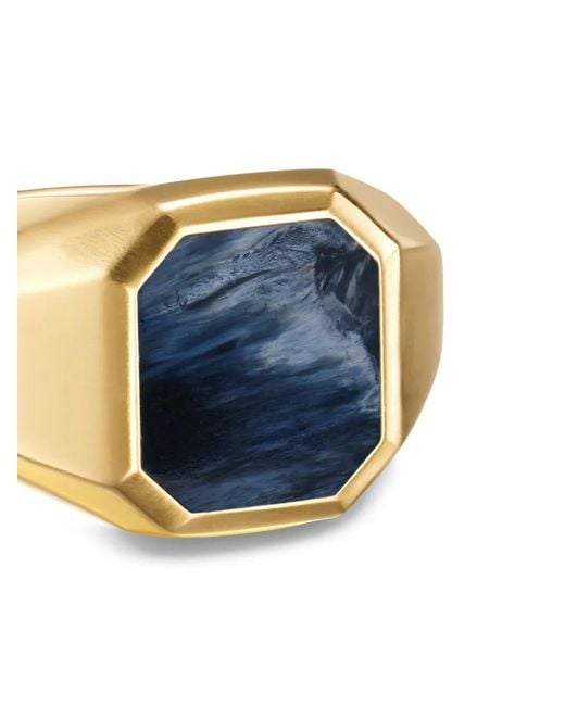 David Yurman Blue 18K Streamline Pietersite Signet Ring for men