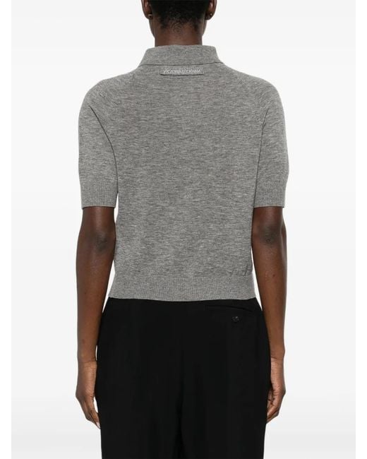 Victoria Beckham Gray Fine-Knit Polo Shirt