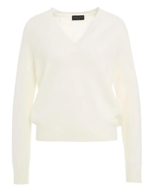 Roberto Collina White V-Neck Wool-Blend Sweater