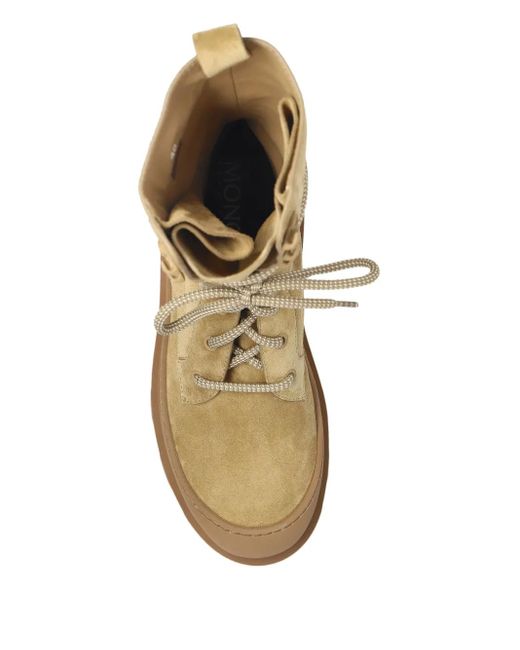 Moncler Brown Logo-Patch Suede Boots