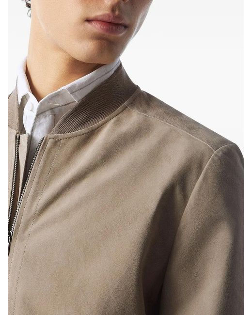 Corneliani Natural Suede Zip-Up Bomber Jacket for men