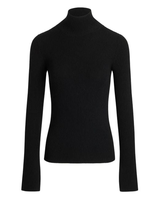 Patou Black Ribbed Mock-Neck Sweater