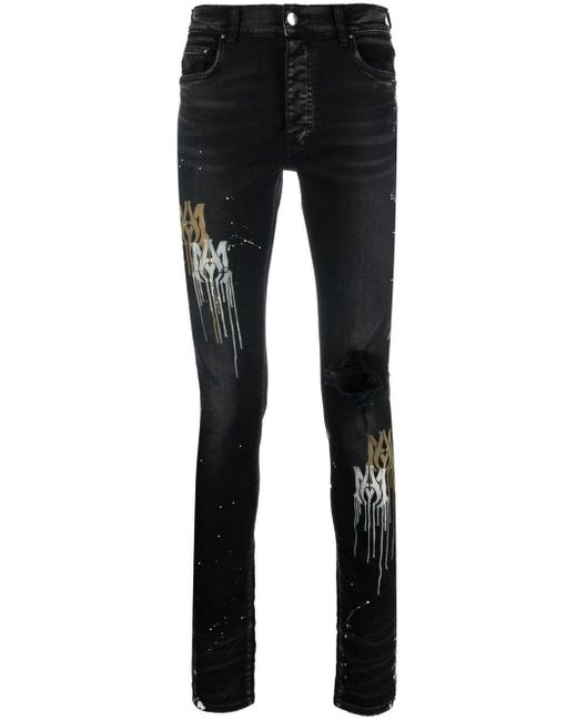 Amiri Denim Paint Splatterblend Skinnycut Jeans in Black for Men