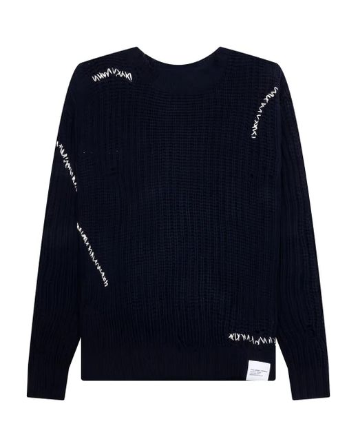 Neighborhood Blue Stitch-Detail Crew-Neck Sweater for men