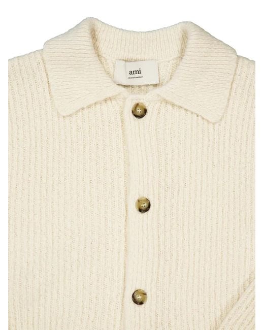 AMI White Ribbed Knit Cardigan for men