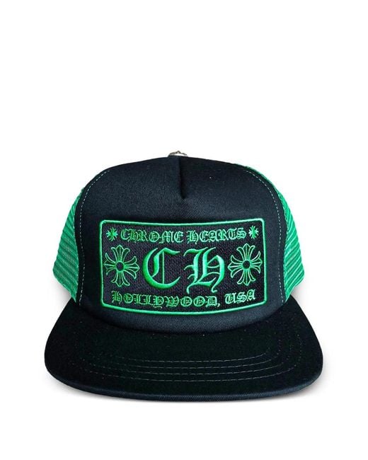 Chrome Hearts Green Logo-Patch Mesh-Panel Trucker Hat